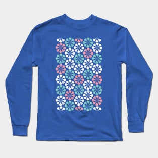 Mod flower pattern (blue, white and pink) Long Sleeve T-Shirt